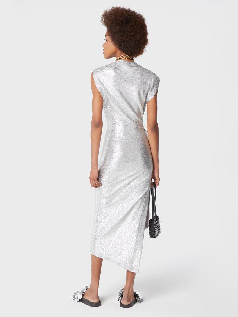 Silver drapé pression dress in lurex Product Image