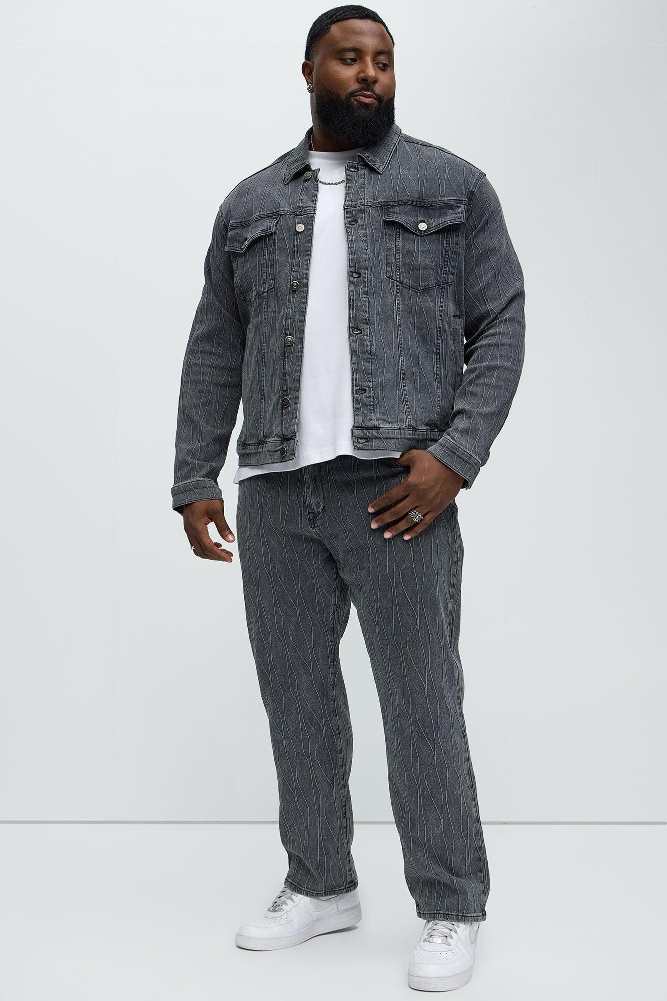 Wavy Jacquard Trucker Denim Jacket - Grey Product Image