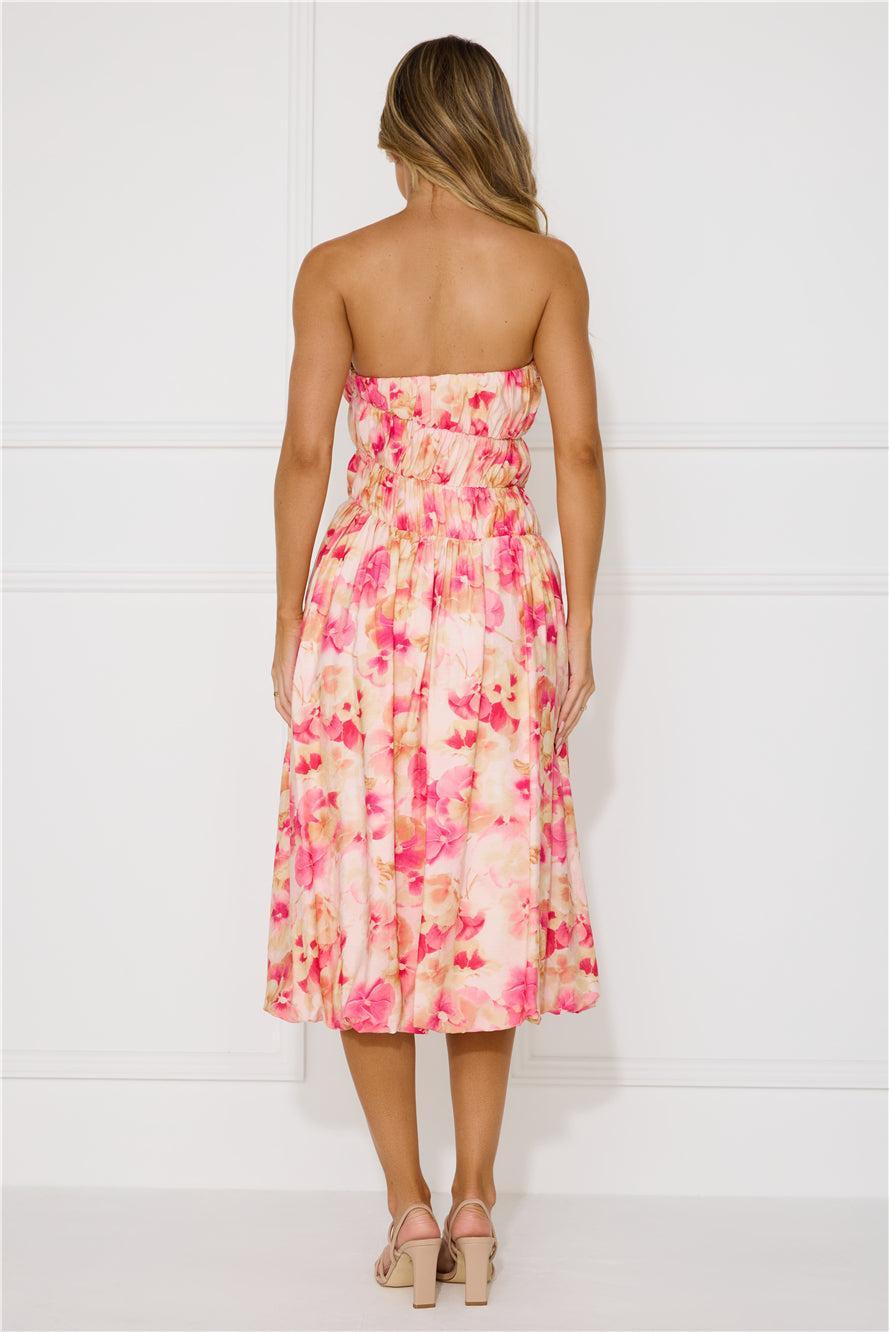 Romance Movie Strapless Bubble Midi Dress Pink Product Image