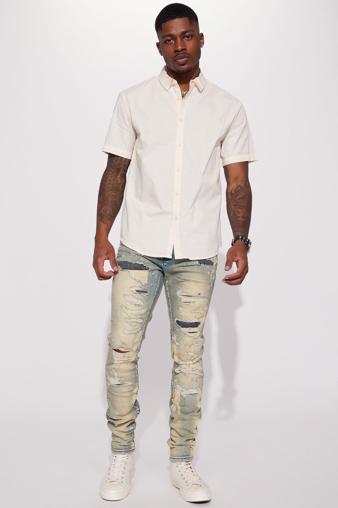 Ryland Short Sleeve Button Up Shirt - Off White Product Image