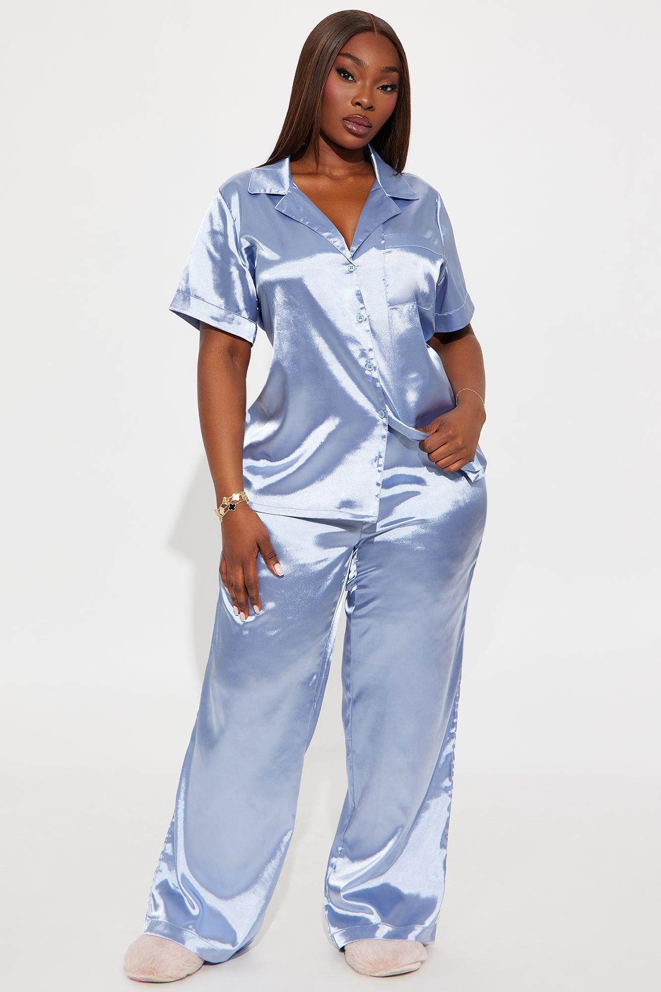 Pillow Fight Satin PJ Pants Set - Light Blue Product Image