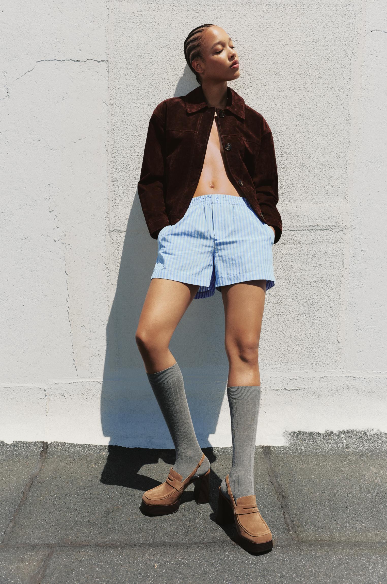 Striped poplin shorts Product Image