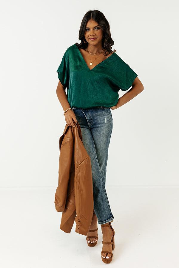 Luxe And Lovely Shift Top In Hunter Green Product Image