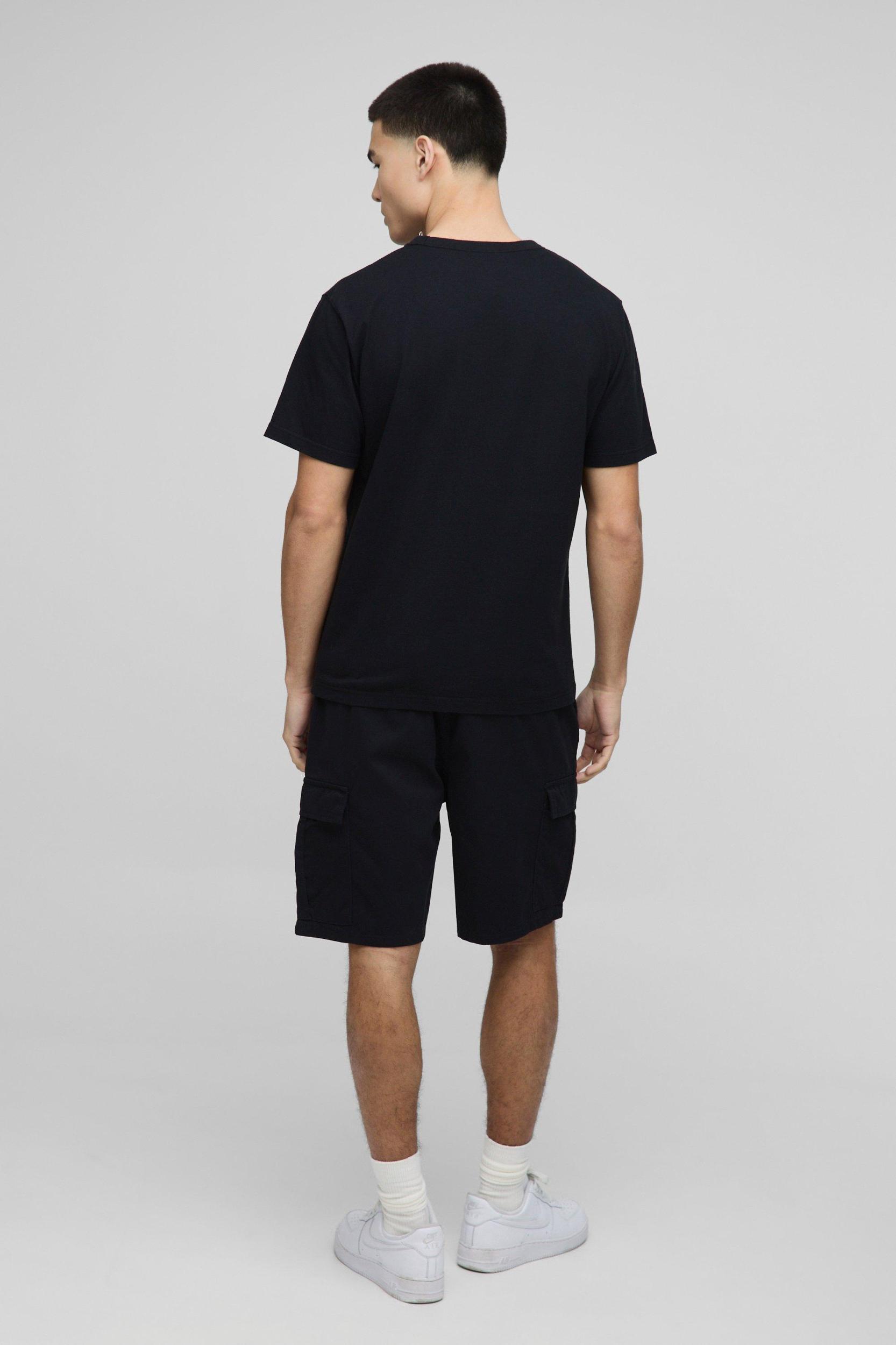 Elasticated Waist Black Slim Fit Cargo Shorts | boohooMAN USA Product Image