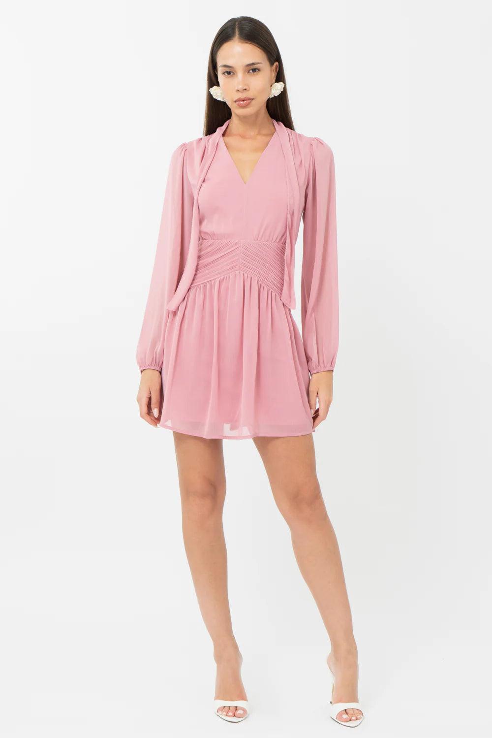 Betsy Neck Tie Mini Dress- Rose Product Image