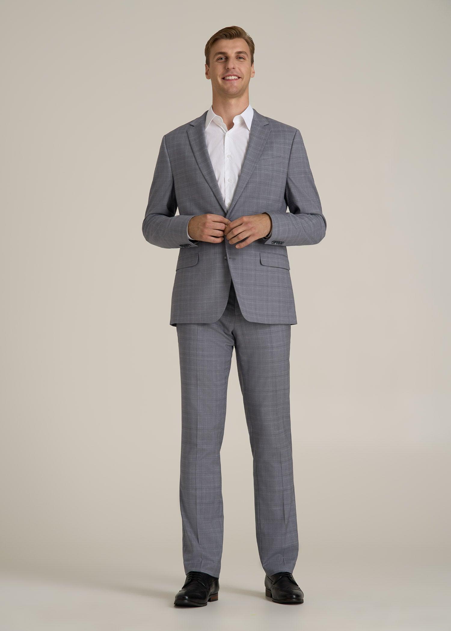 Suit Jacket for Tall Men in Light Grey Plaid Male Product Image