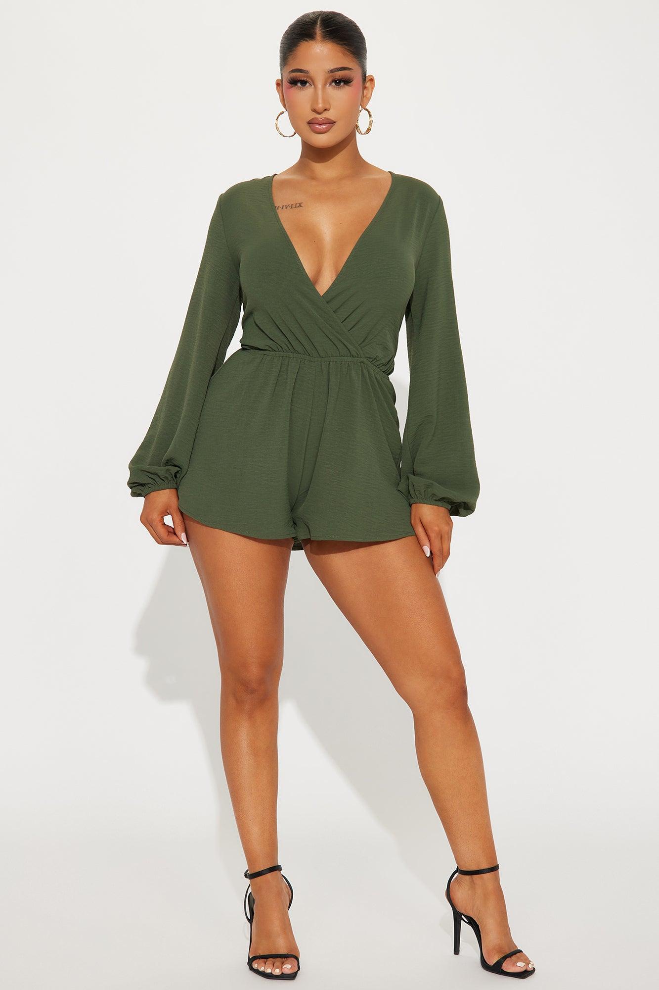 Melanie Surplice Romper - Olive Product Image