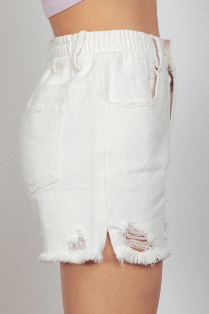 Elastic Distressed Shorts Product Image