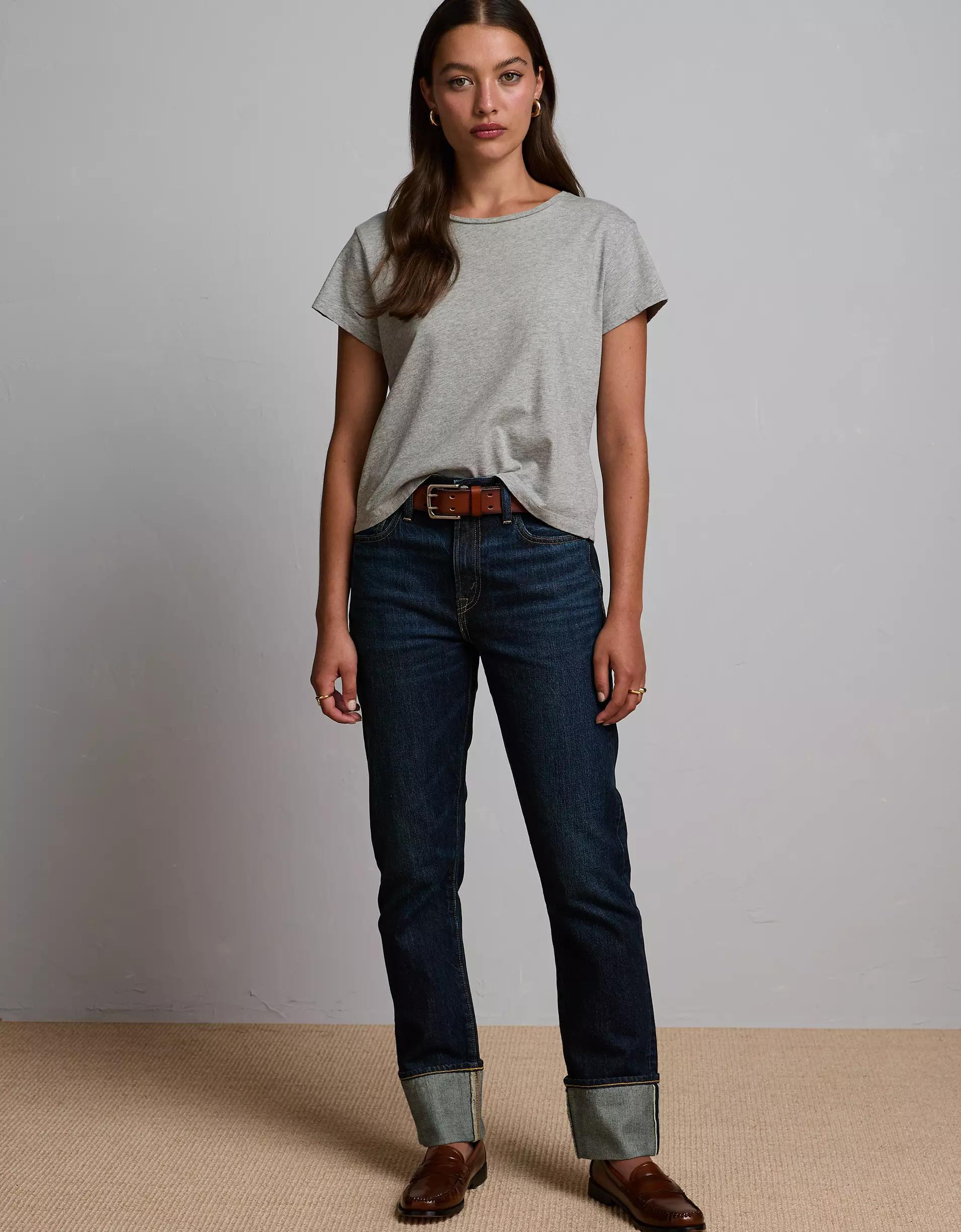 AE77 Premium Boxy Cropped Crewneck T-Shirt Product Image