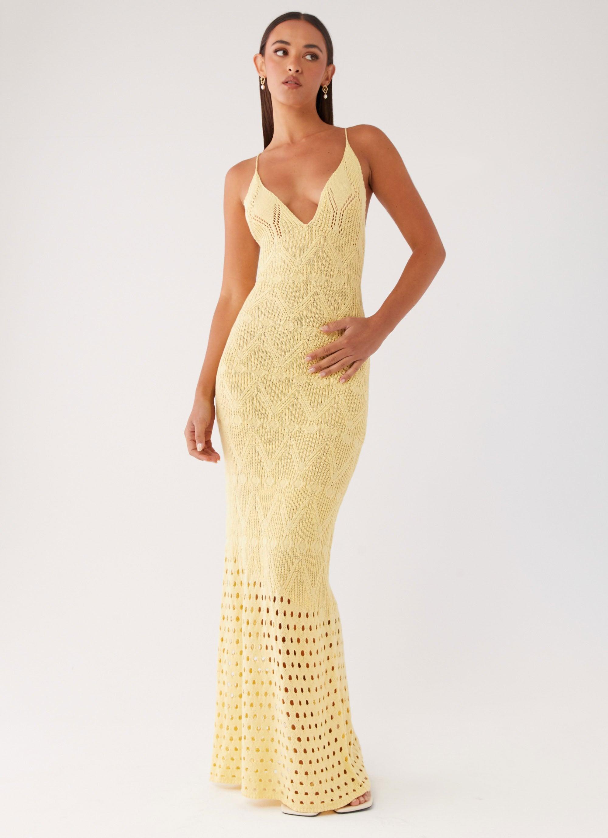 Vivid Dreams Crochet Maxi Dress - Yellow Product Image