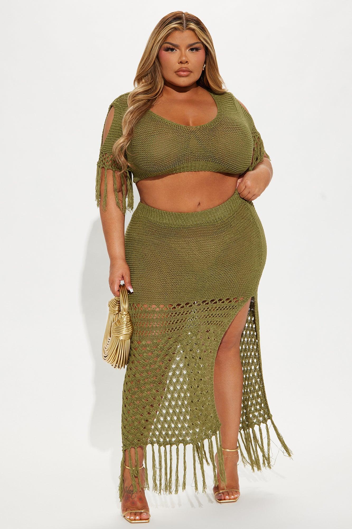 Get Away With It Crochet Skirt Set - Olive Product Image