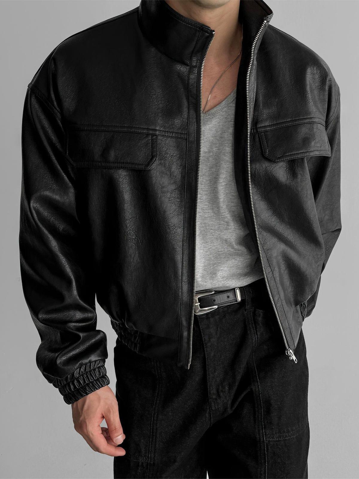 RT No. 12467 BLACK STAND COLLAR LEATHER JK Product Image