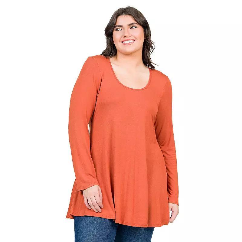 Plus Size 24Seven Comfort Apparel Poised Long Sleeve Swing Tunic Top, Women's, Size: 3XL, Purple Product Image