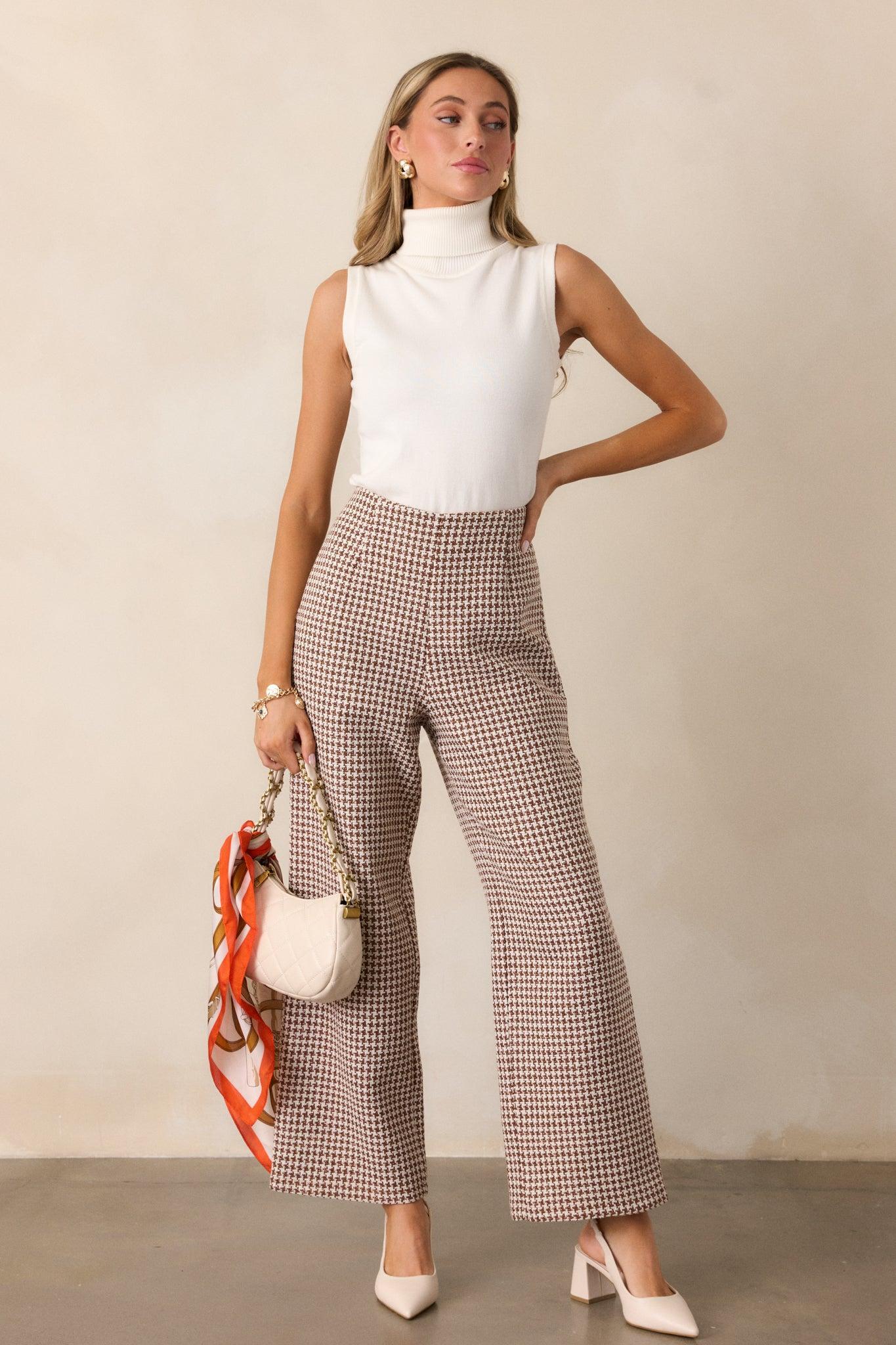 Out of Reach Mocha Houndstooth Pants Product Image