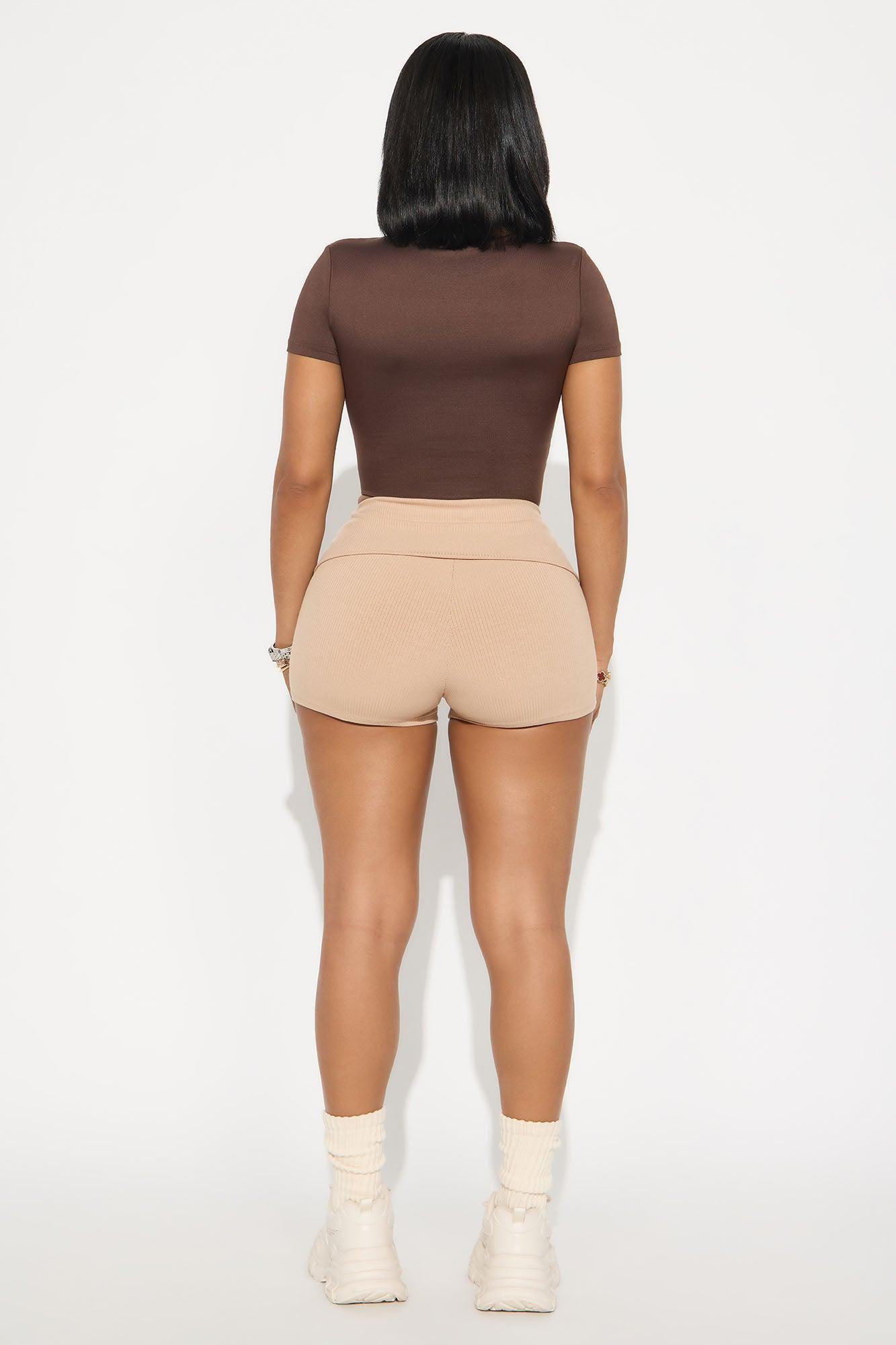 Ribbed Foldover Shorts - Tan Female Product Image