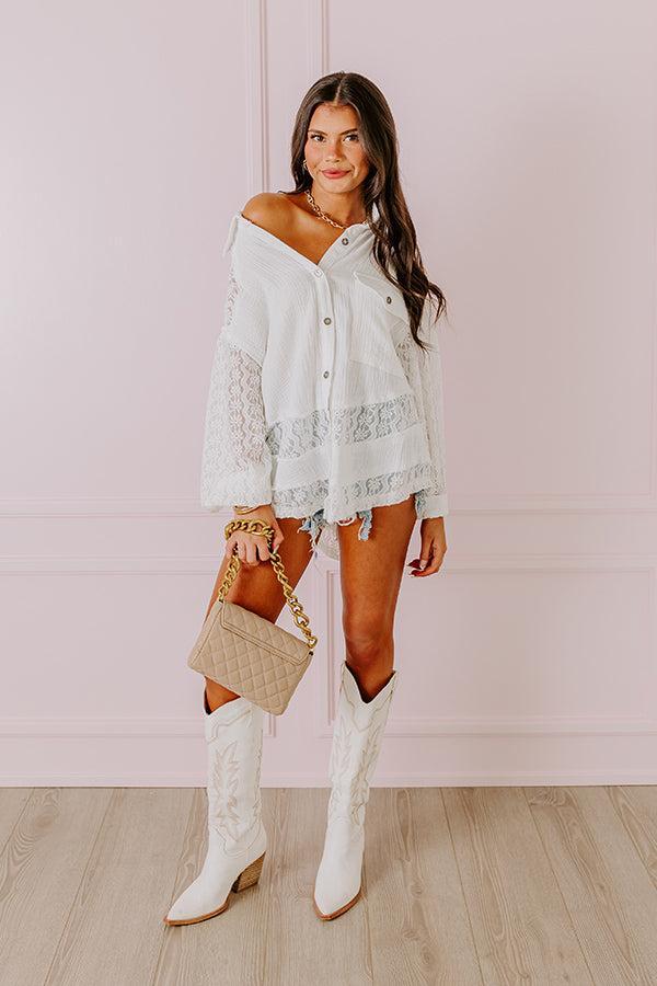 Meadow Muse Lace Button Up In White Product Image