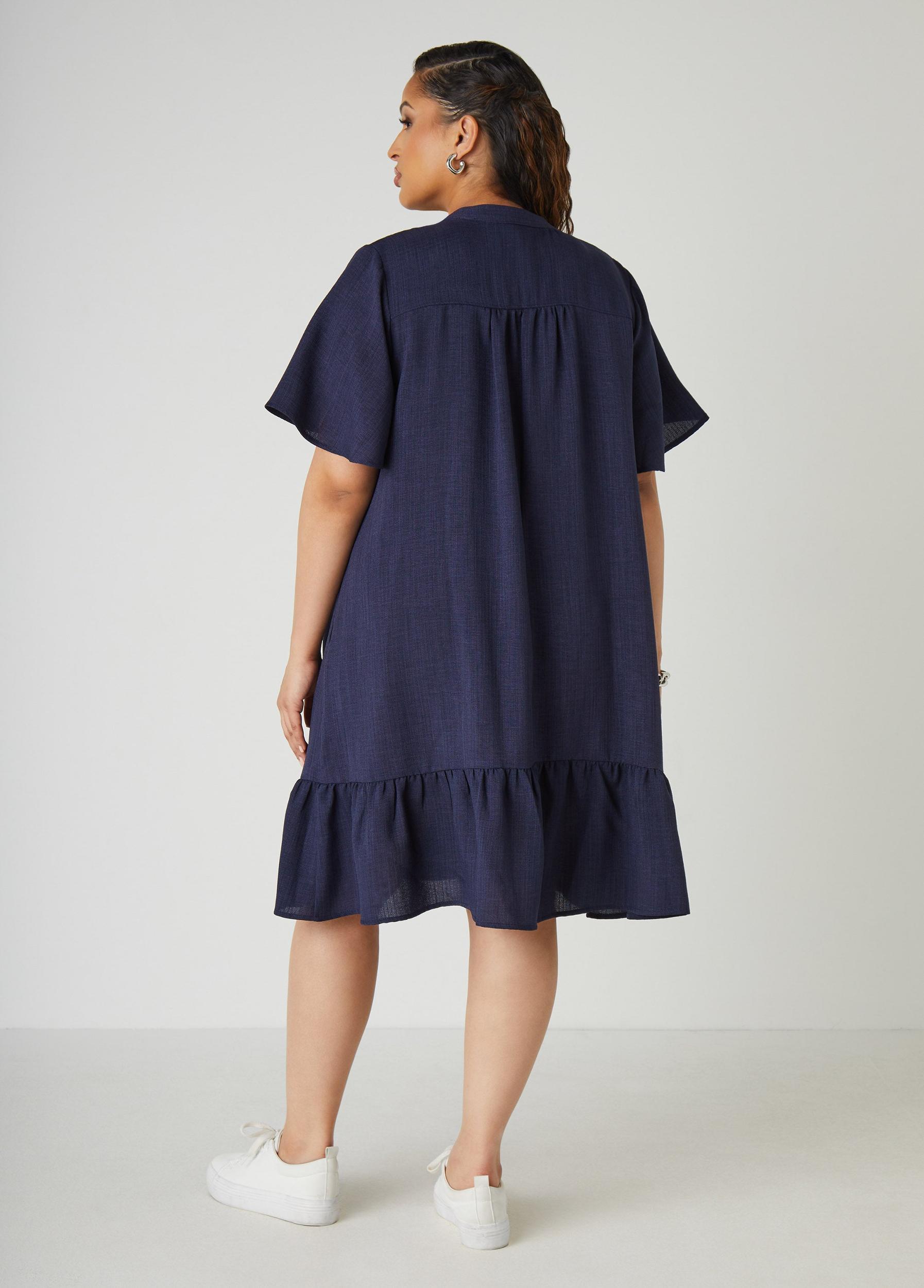 Plus Size Flounced Slub Woven Shirtdress Ashley Stewart Product Image