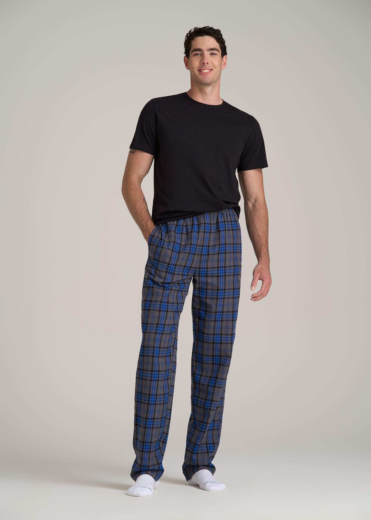 Plaid Pajama Pants for Tall Men in Grey and Cobalt Plaid Product Image