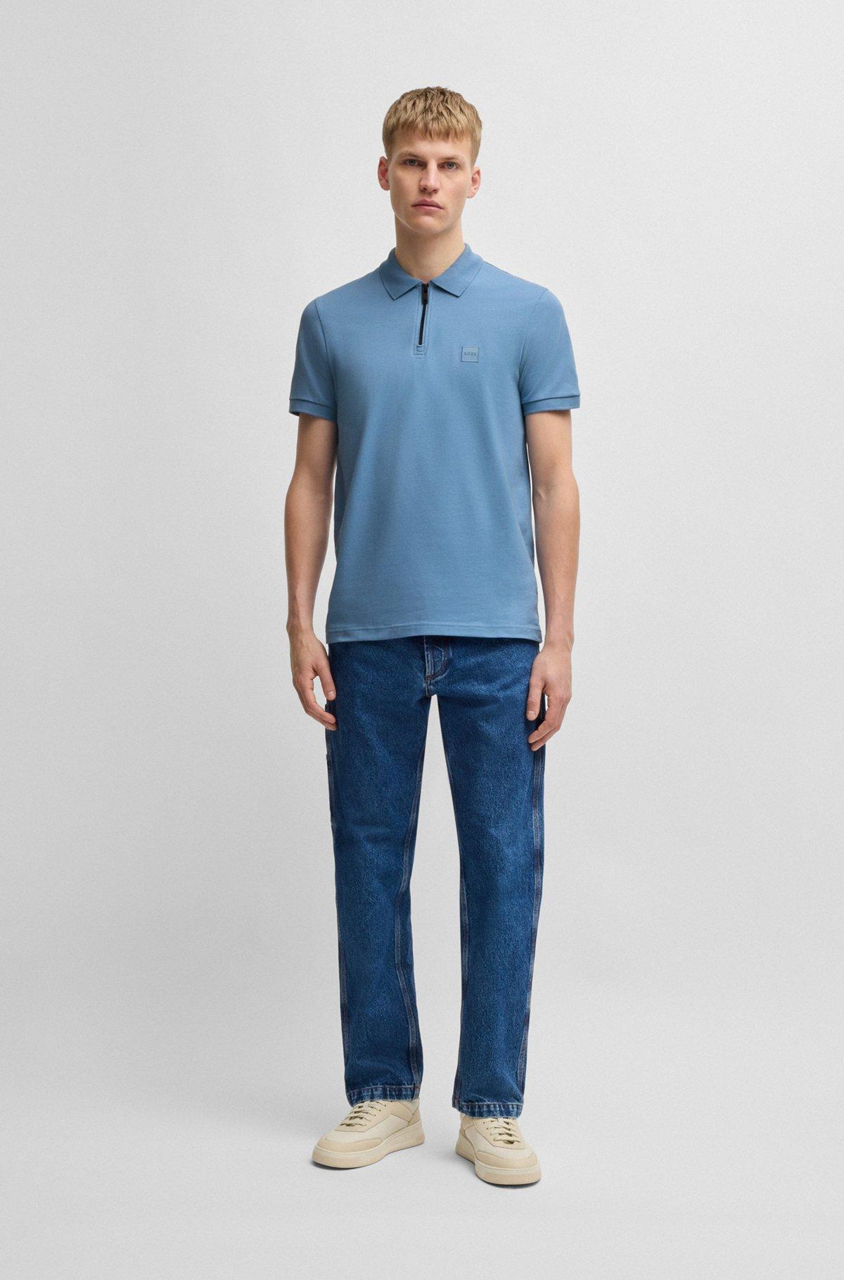 BOSS - Slim-fit knit polo in stretch-cotton piqué - Light Blue Product Image