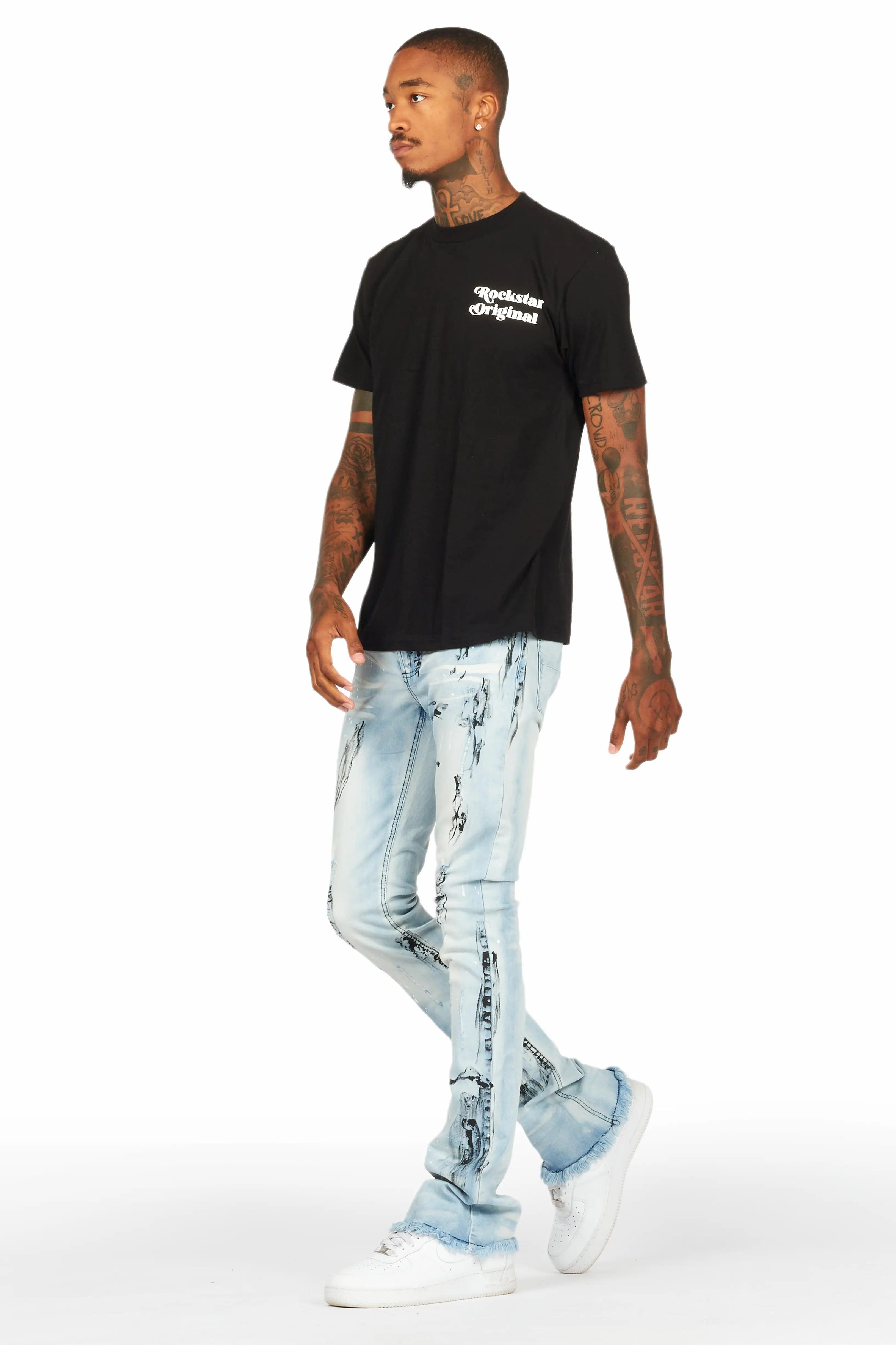 Diamo Black T-Shirt/Stacked Flare Jean Set Male Product Image