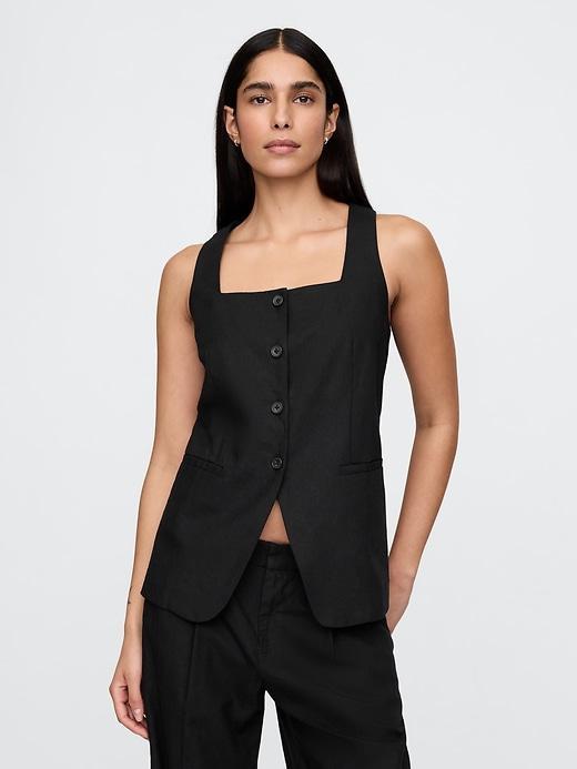 Linen-Blend Square-Neck Longline Vest Product Image