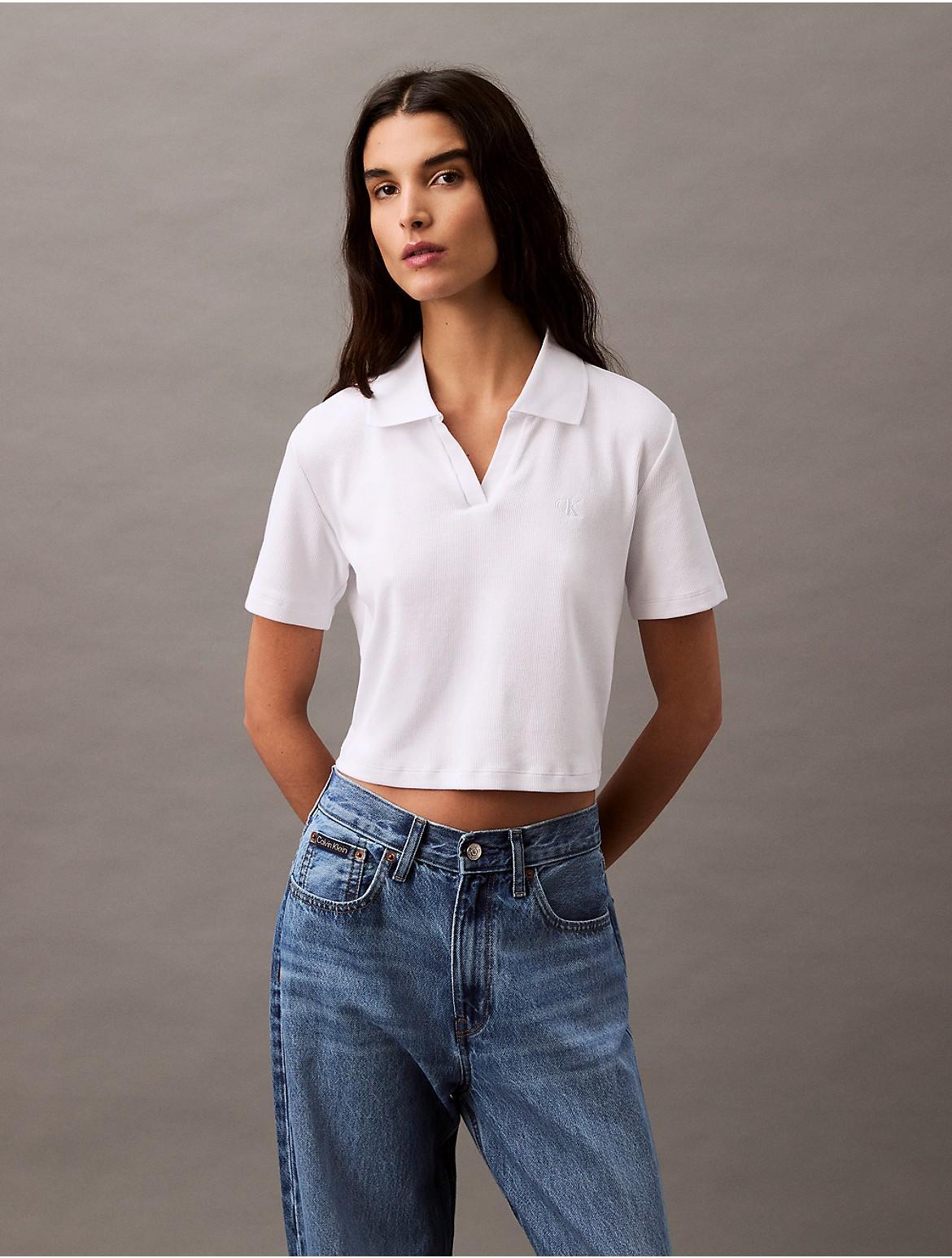 Calvin Klein Womens Cotton Contour Rib Polo T-Shirt - White Product Image