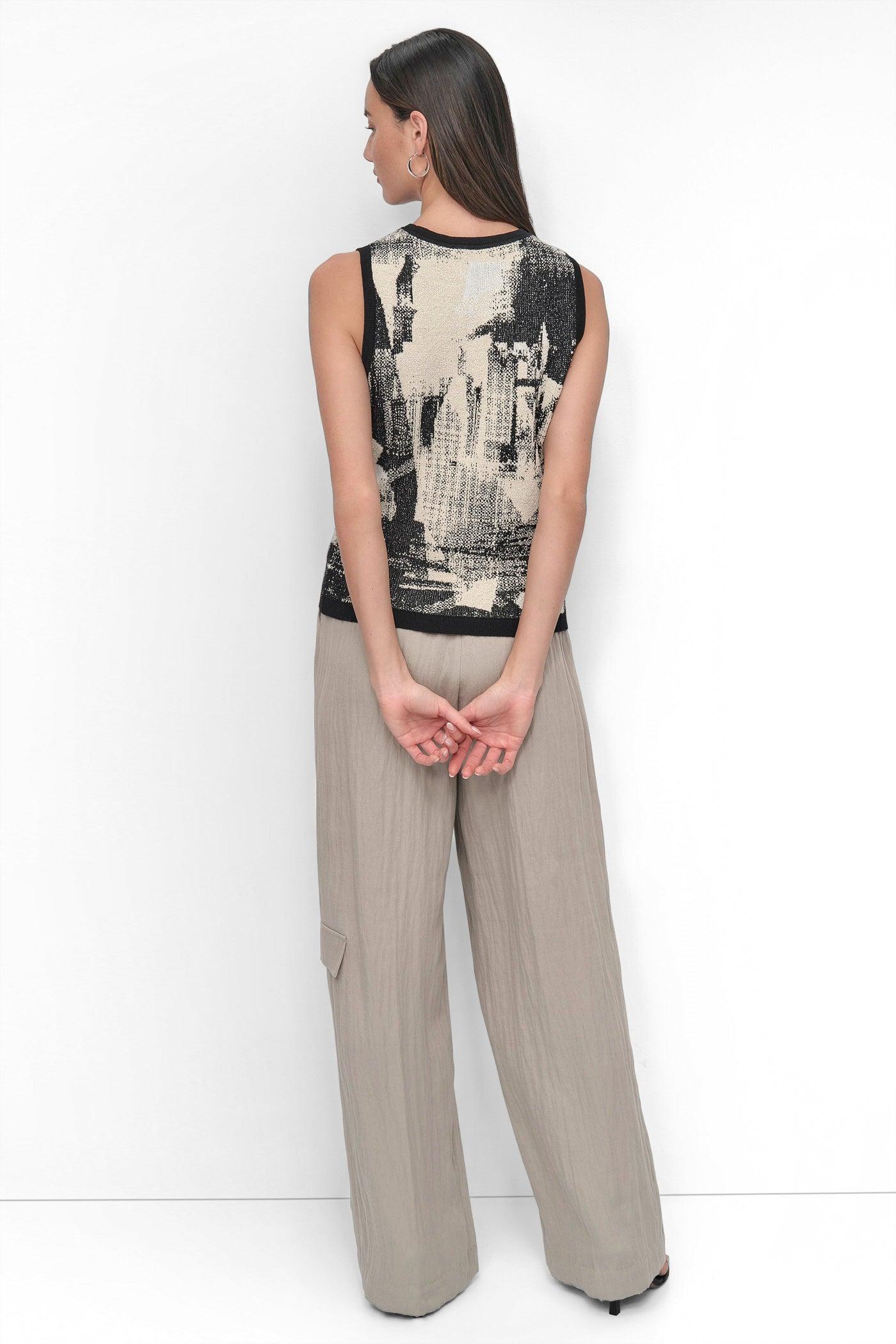 SLEEVELESS BOUCLE PRINTED SWEATER Product Image