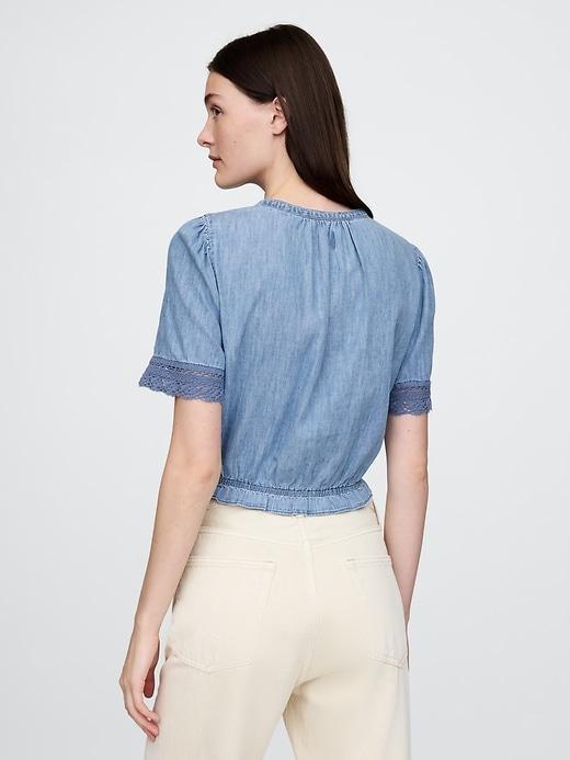 Lace-Trim Cropped Denim Top Product Image