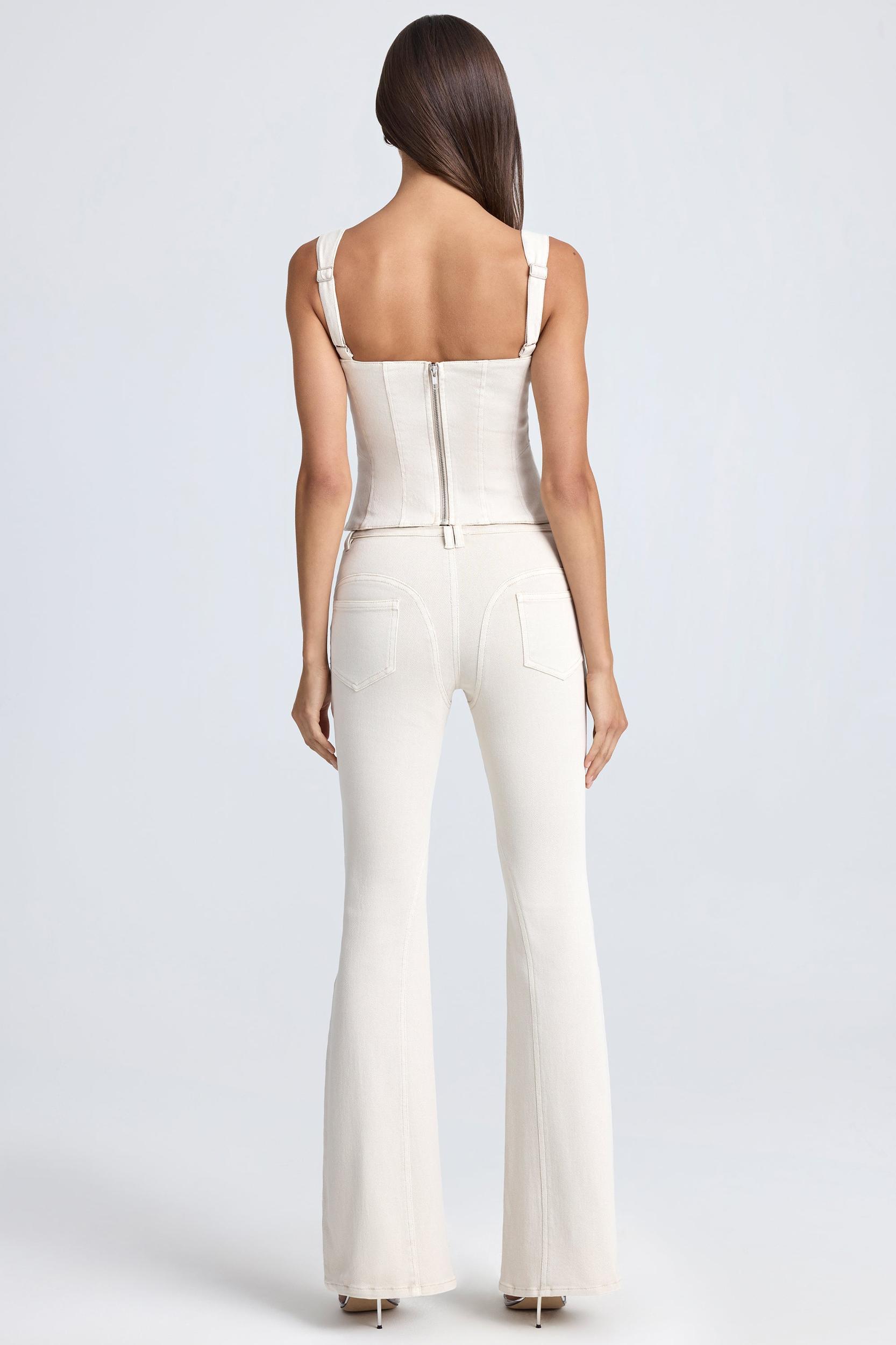 Mid-Rise Flared Jeans in Ecru Product Image