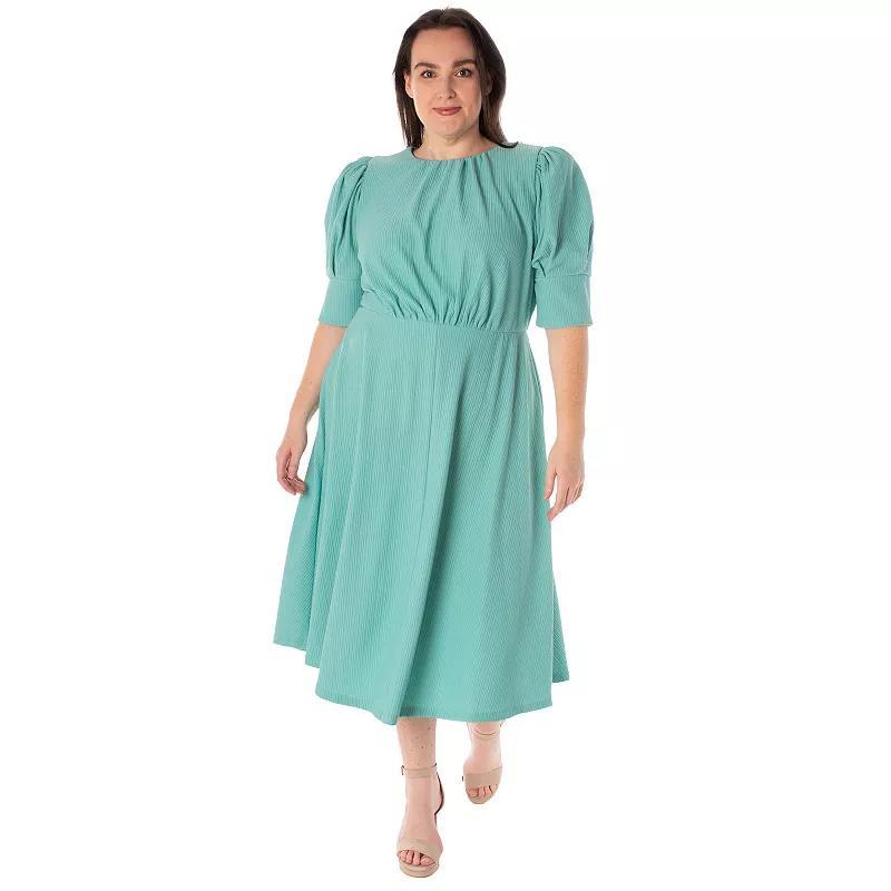 Plus Size Bleecker 126 Textured Knit Fit & Flare Midi Dress, Women's, Size: 20 W, Blue Product Image