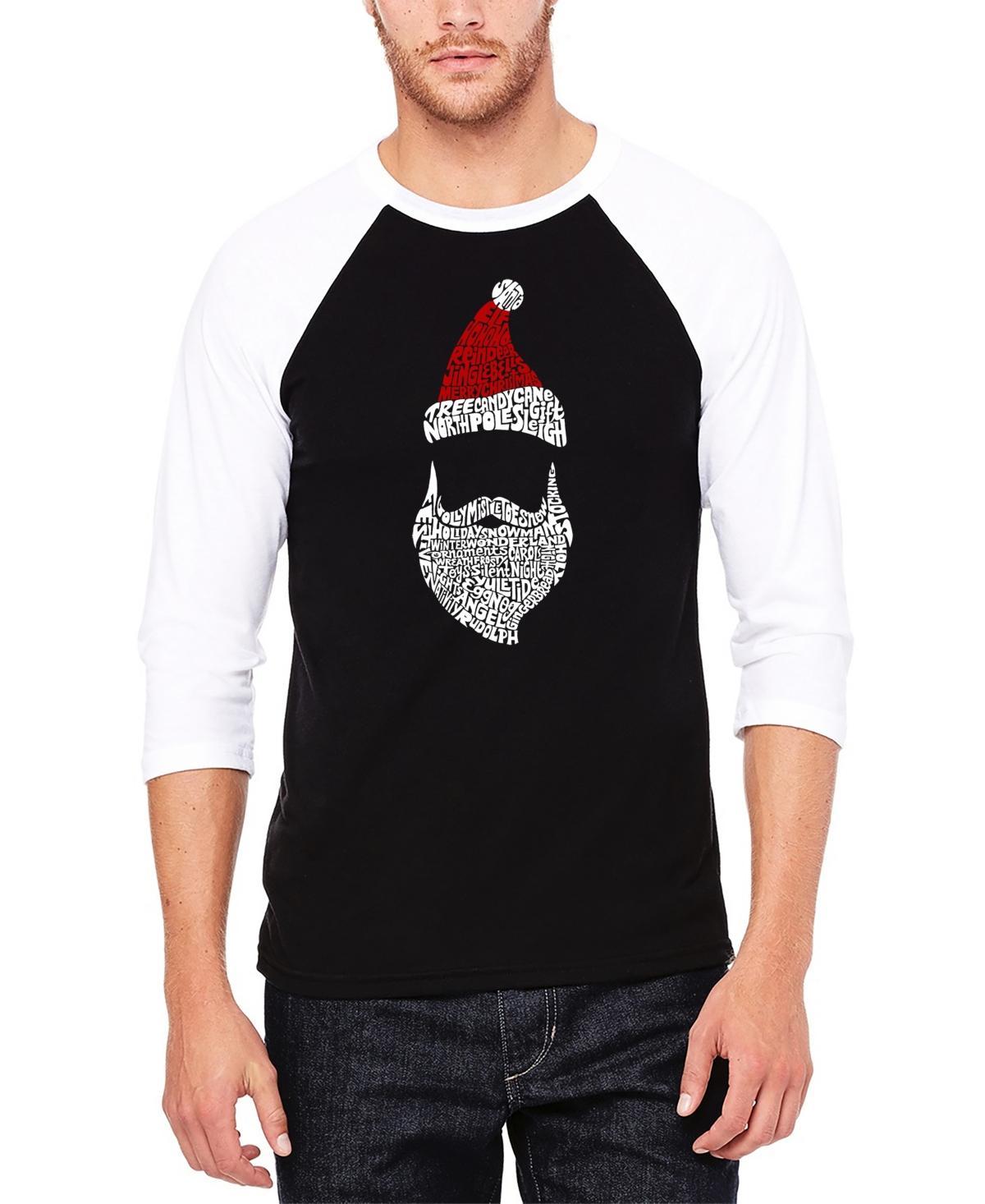 La Pop Art Mens Raglan Baseball Santa Claus Word Art T-shirt - Gray Product Image