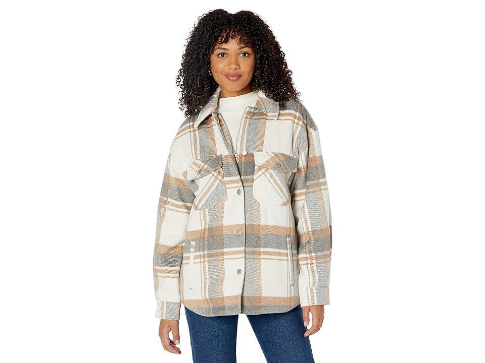 Levi's(r) Oversized Wool Blend Jacket (Light Grey/Tan/Cream Plaid) Women's Clothing Product Image