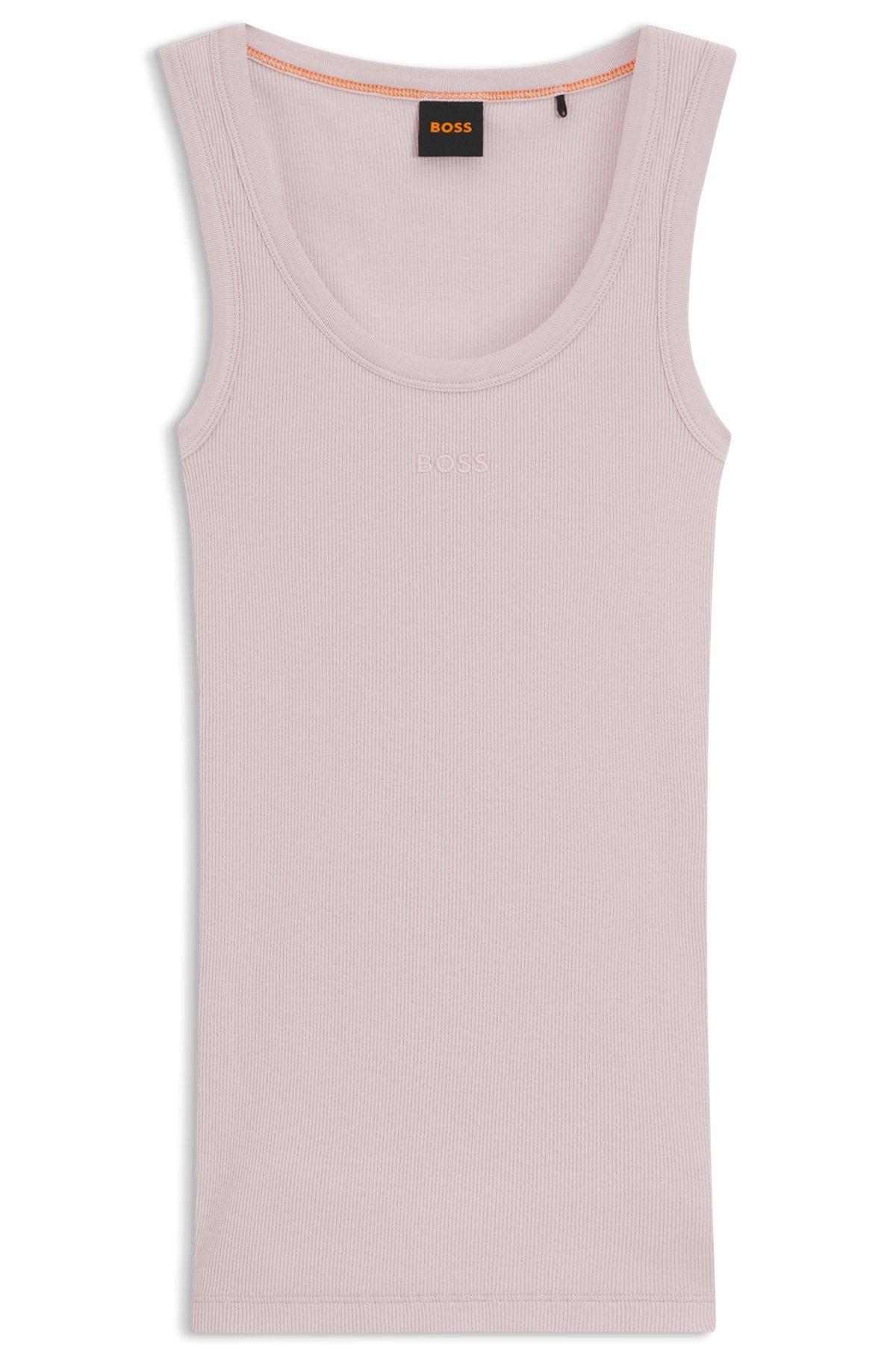 BOSS - Stretch-cotton slim-fit top with ribbed structure - Light Purple Product Image