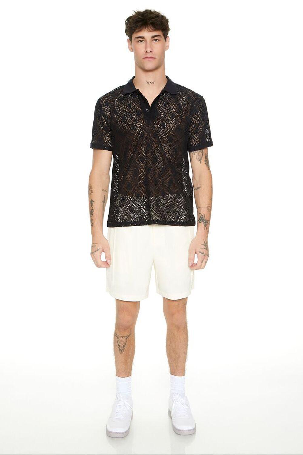 Sheer Textured Knit Polo Shirt | Forever 21 Product Image