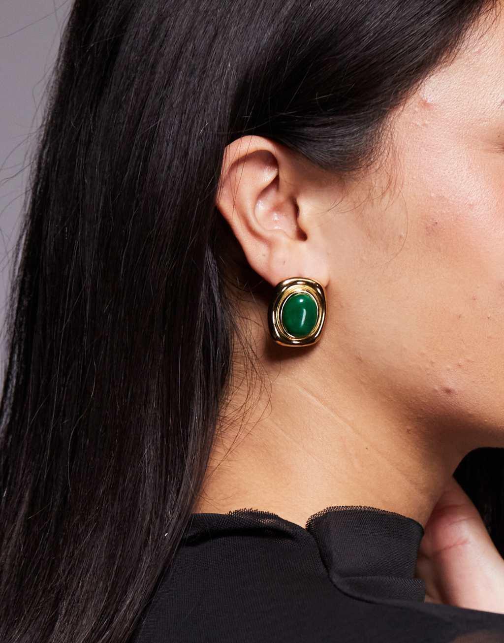 8 Other Reasons large stud earrings with green stone in 18k gold plated Product Image