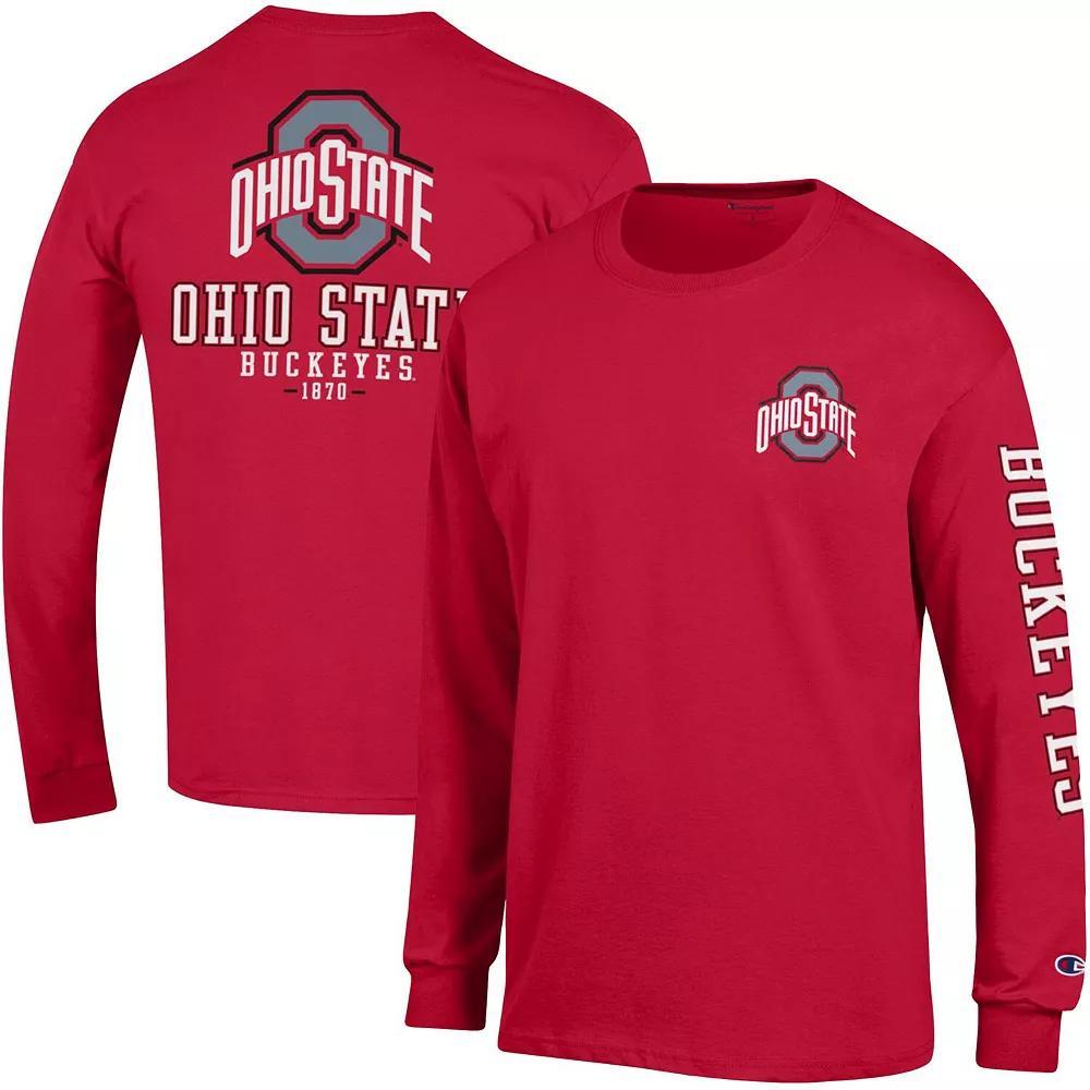 Men's Champion Scarlet Ohio State Buckeyes Team Stack 3-Hit Long Sleeve T-Shirt,  Product Image