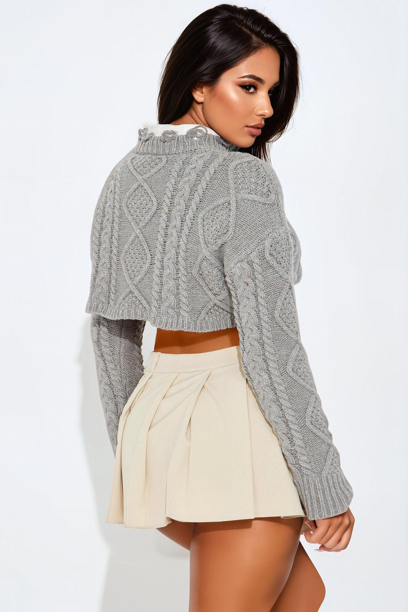 Runaway Distressed Cable Knit Sweater - Grey Product Image