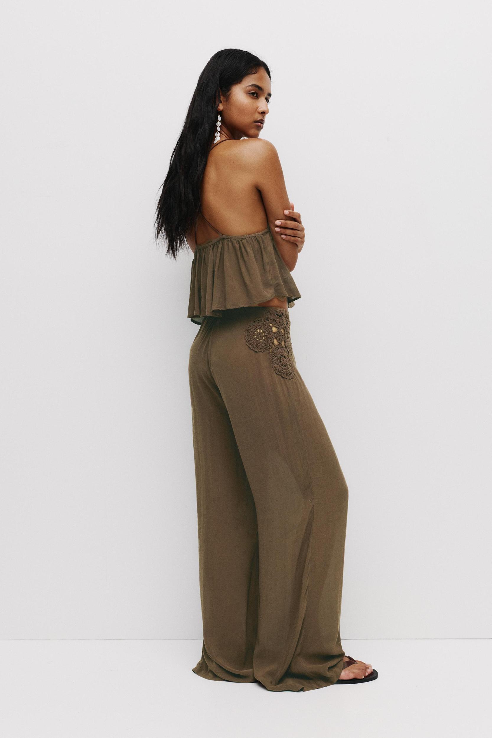 Rustic crochet embroidered trousers Product Image