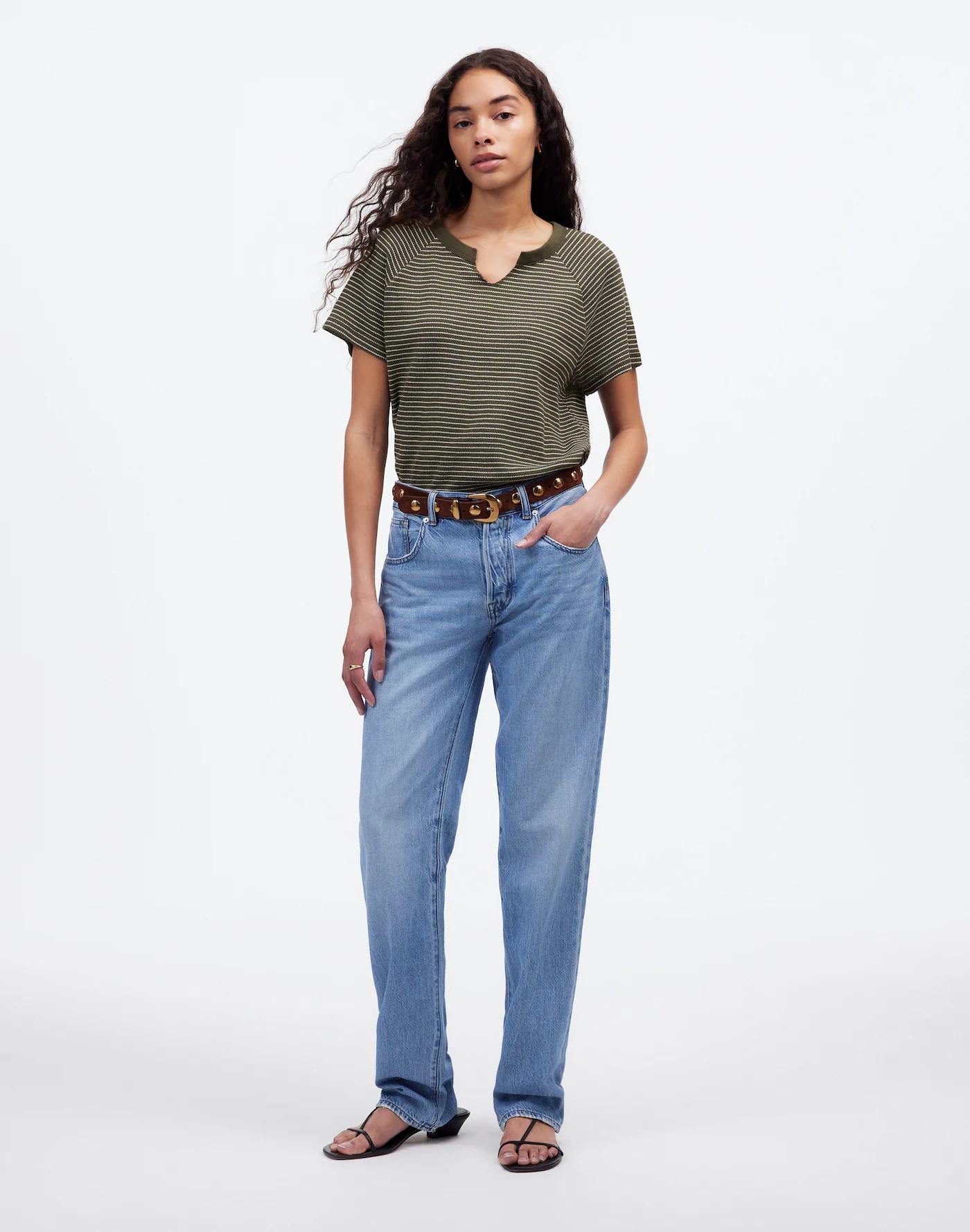 Splitneck Raglan-Sleeve Tee in Stripe Product Image