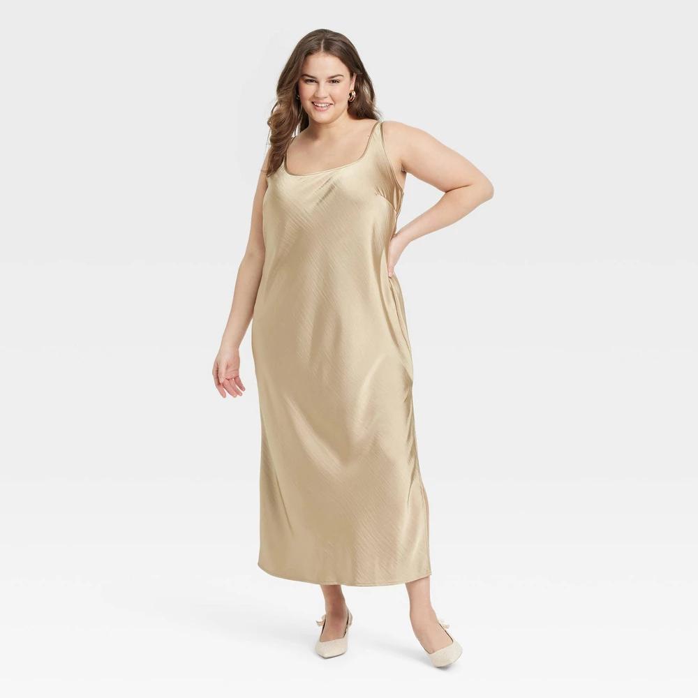 Womens Maxi Slip Dress - A New Day Tan 2X Product Image