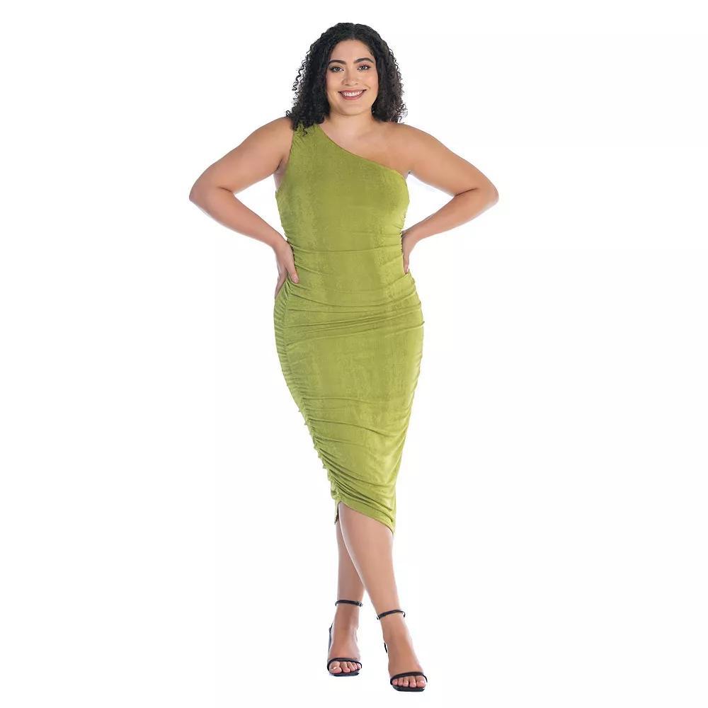 Plus Size 24Seven Comfort Apparel One-Shoulder Ruched Bodycon Dress, Womens Product Image