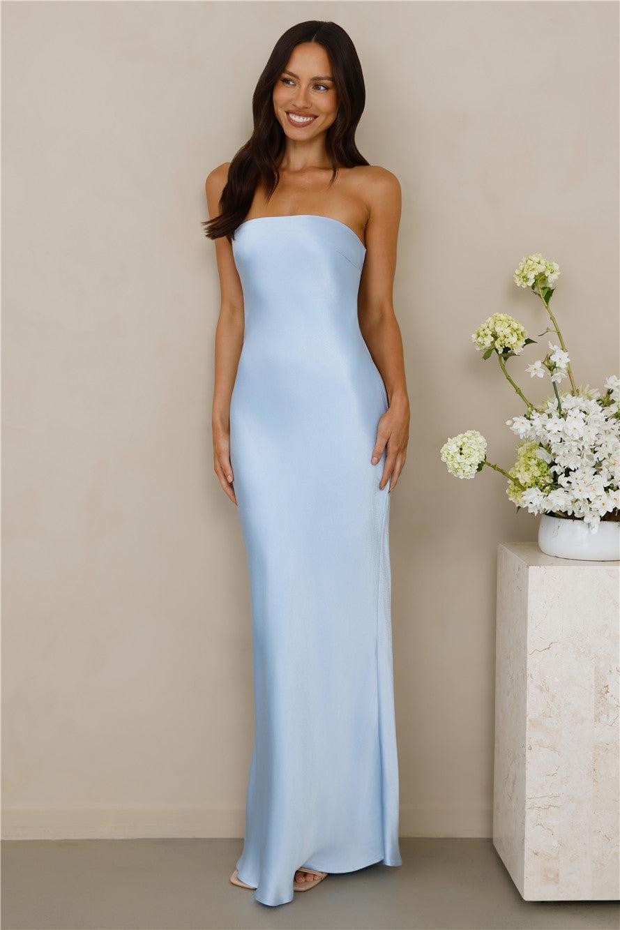 The Felicity Strapless Satin Maxi Dress Blue Product Image