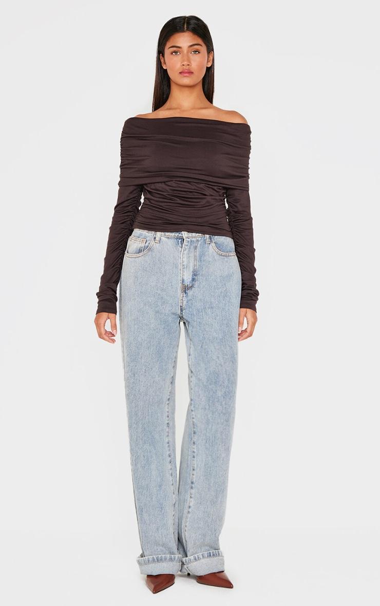 Chocolate Contour Jersey Extreme Fold Over Ruched Detail Long Sleeve Top Product Image