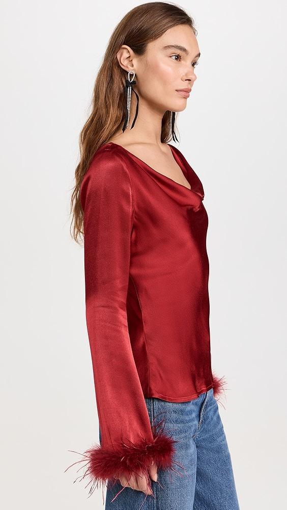 WAYF Cowl Neck Feather Trim Top | Shopbop Product Image