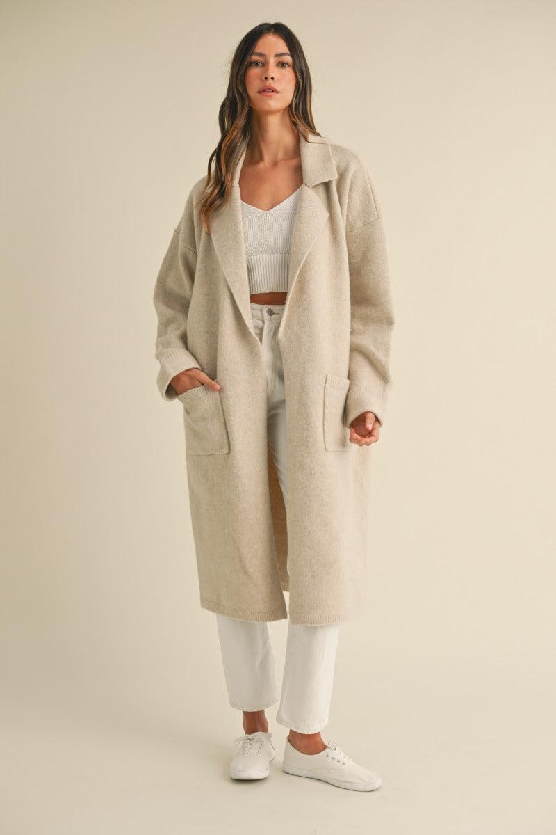 Collared Sweater Knit Long Jacket Product Image