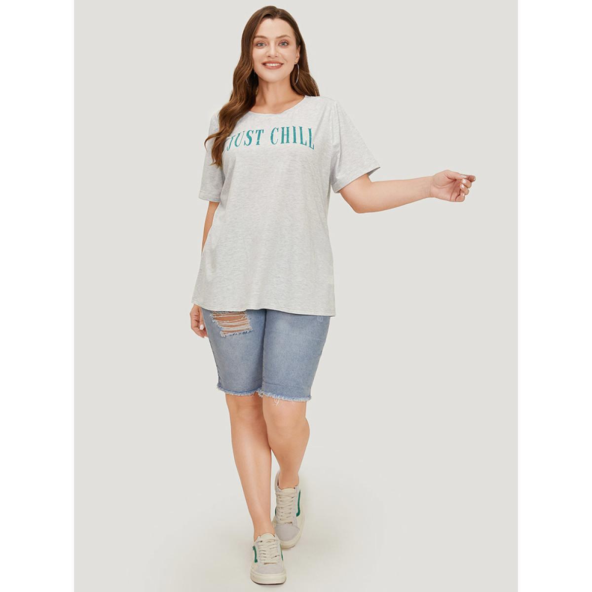 Plus Size Letter Print Short Sleeve Heather T-shirt LightGray Women Casual Heather Graphic Dailywear T-shirts BloomChic 22-24/3X Product Image