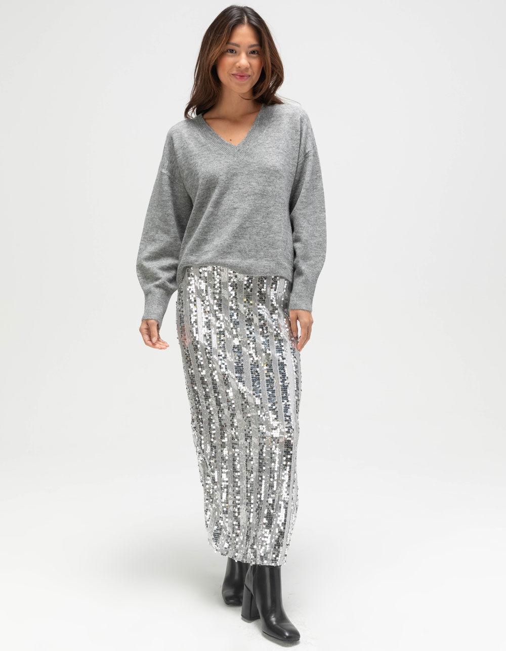 VERO MODA Jupiter Womens V-Neck Sweater - GRAY Product Image