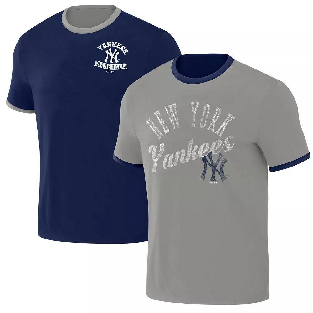 Men's Darius Rucker Collection by Fanatics Navy/Gray New York Yankees Two-Way Ringer Reversible T-Shirt, Size: Large, Blue Product Image