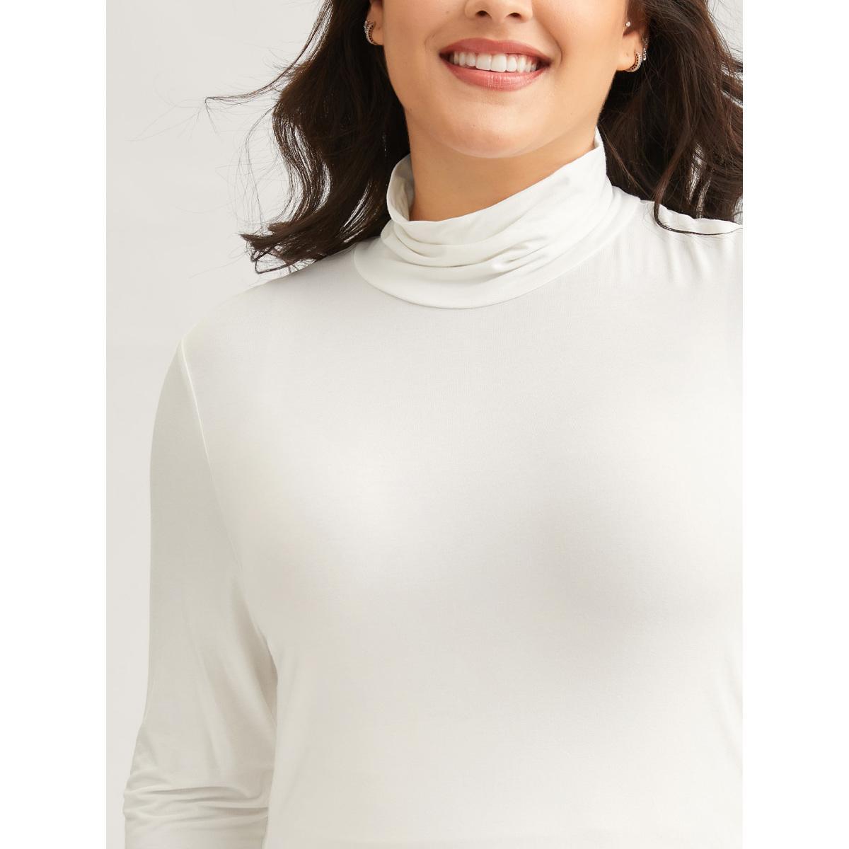 Plus Size Supersoft Essentials Solid Funnel Neck Knit T-shirt White Women Leisure Plain Plain Ruffled collar Bodycon Casual T-shirts BloomChic 22-24/3X Product Image