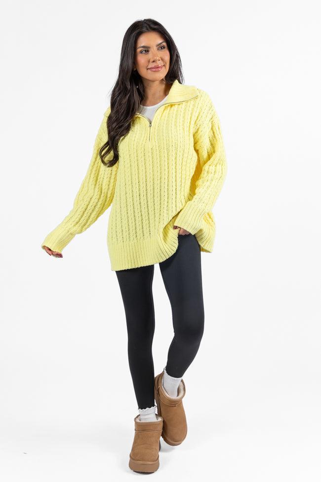 Forever Yours Yellow Cable Knit Chenille Quarter Zip Sweater SALE Product Image